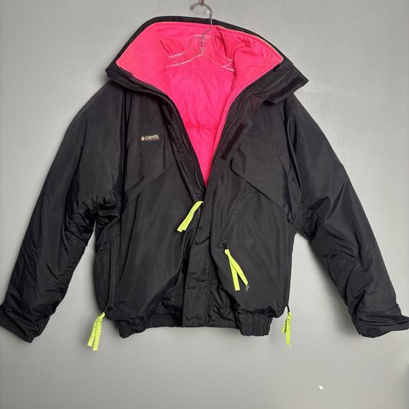 Vintage 90s Columbia Retro Apres Ski Jacket Coat 80s Pink Black Neon Small Party - Picture 1 of 16